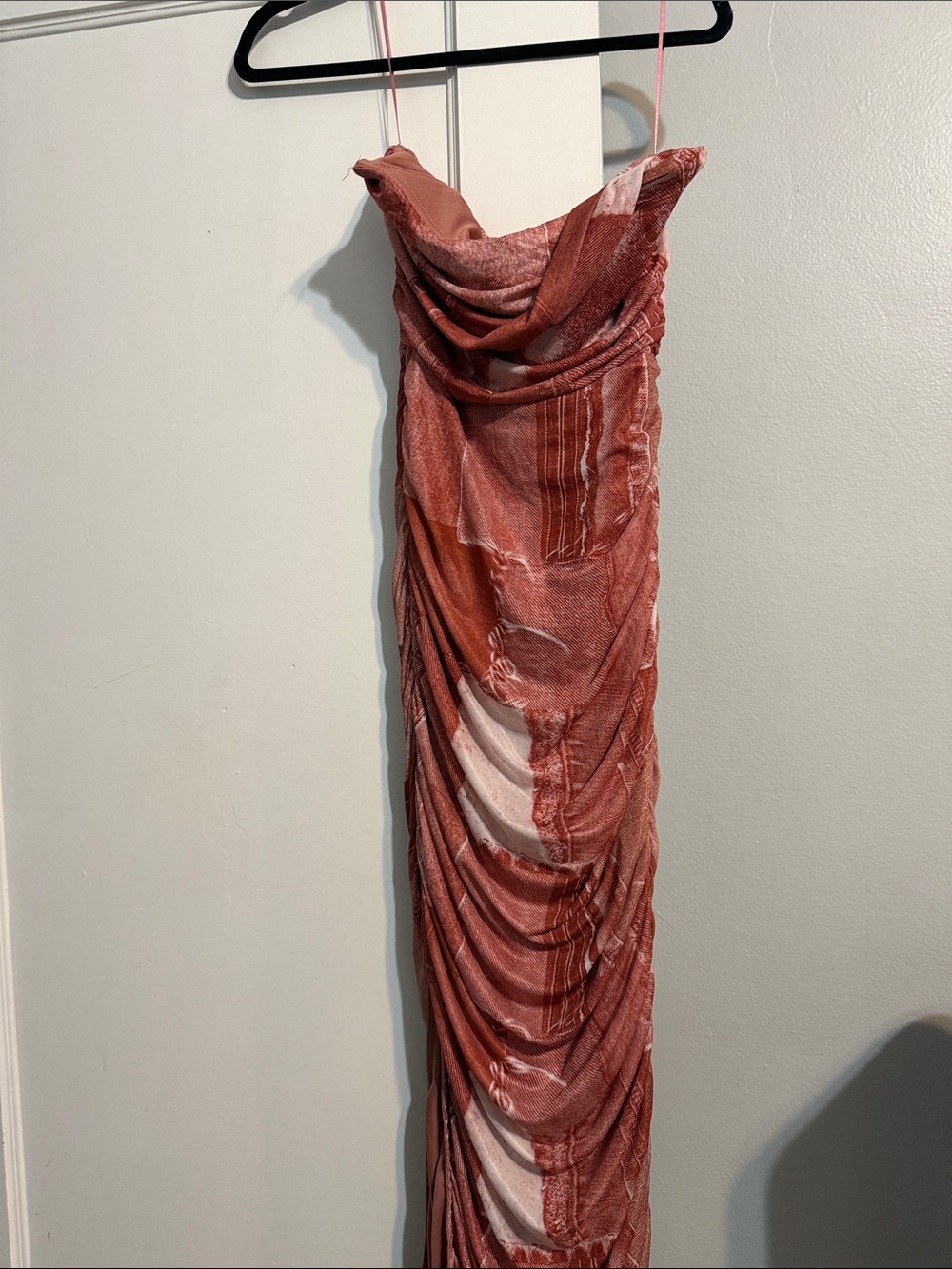 Ruched Rust Red Womens Dress with Cowl Neck